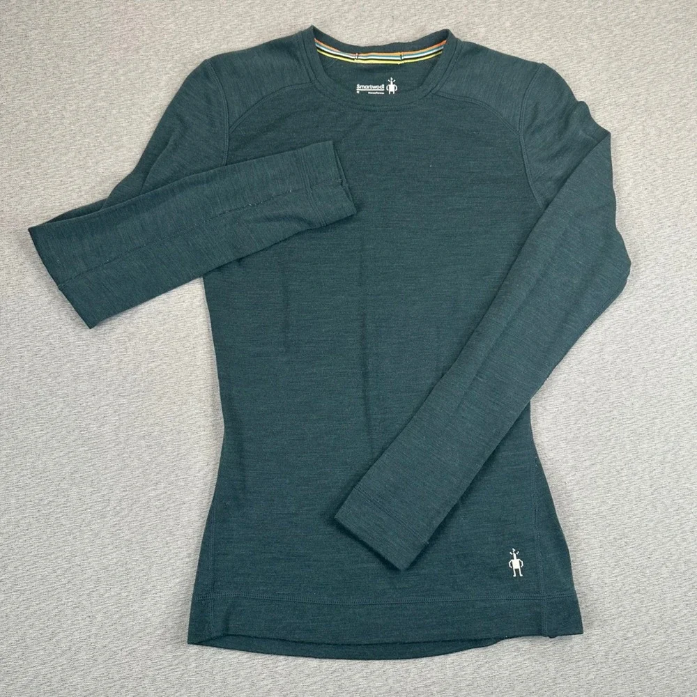 Smartwool Base Layer Top Shirt Womens S Teal Green 100% Merino Wool Long Sleeve - Picture 2 of 11